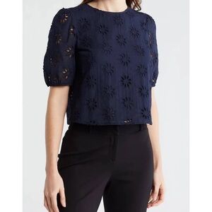 Navy Blue Eyelet Women's Top